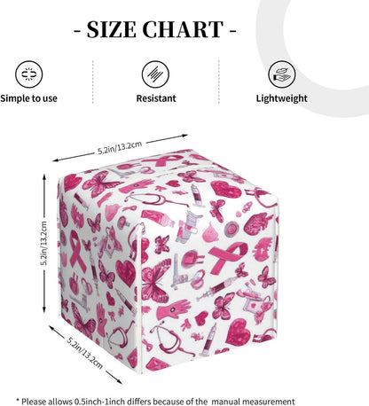 Gentle Hopeful Pink Ribbon Print Tissue Box Cover Holder Square, Foldable Modern Cube Tissue Box Cover, Leather Decorative Organizer for Tabletop Bathroom Car Office Desk Decor