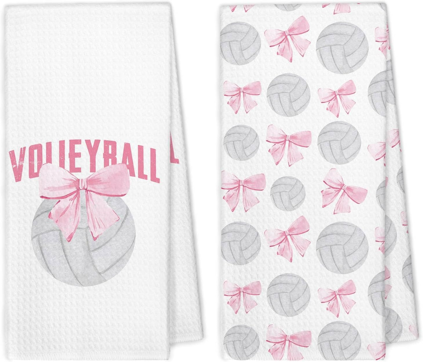 Coquette Pink Volleyball Bow Hand Towels, Volleyball Gifts for Teen Girls Players, Preppy Pink Bow Sports Decorative Hand Towels for Girls Bathroom, 16x24 Inch Set of 2