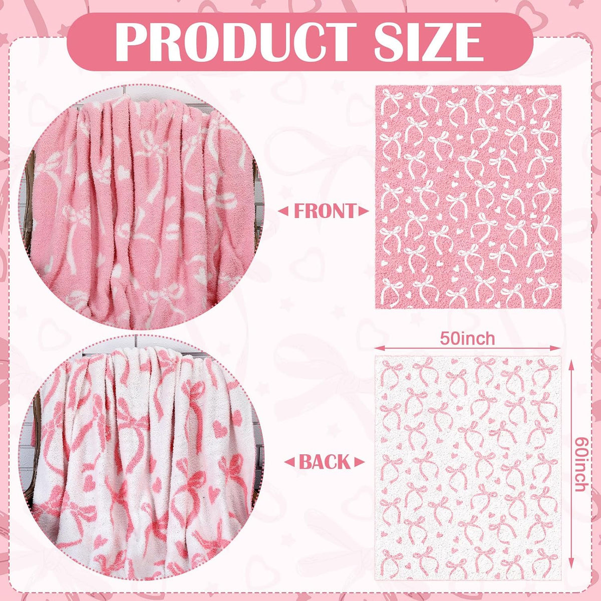 Pink Bow Throw Blanket and Pillow Set Include Coquette Blanket 50 x 60 Inch and Pink Bow Plush Throw Pillows Cushion for Baby Girls Women Gift Couch Sofa Bed Nursery Preppy Room Decorations