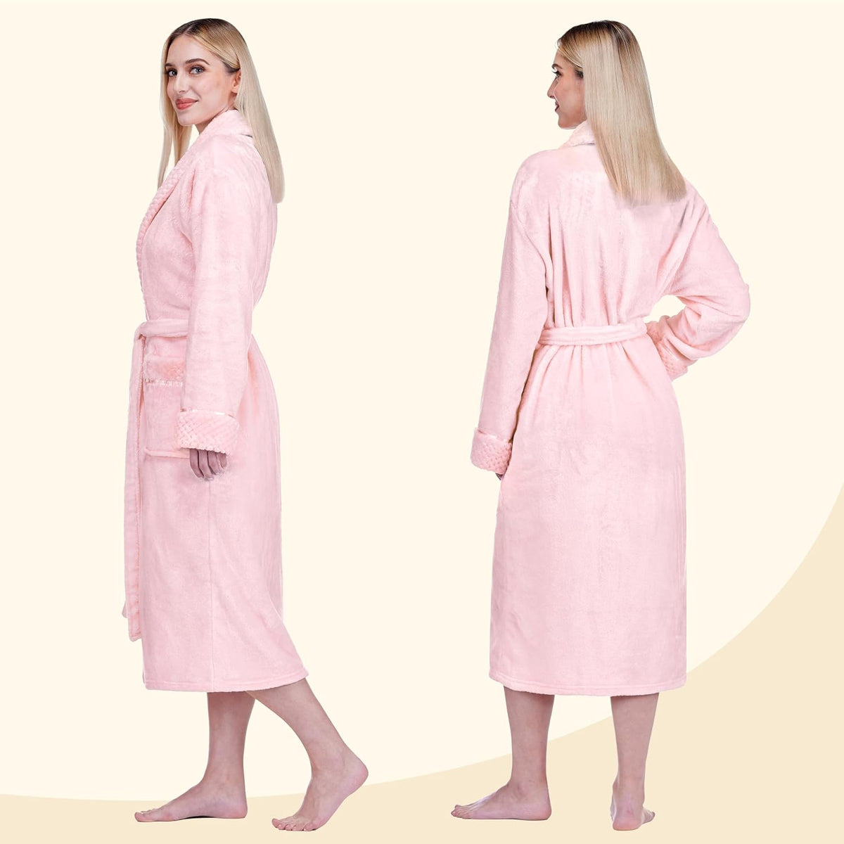 Womens Plush Fleece Robe, Soft Cozy Long Bathrobe for Women