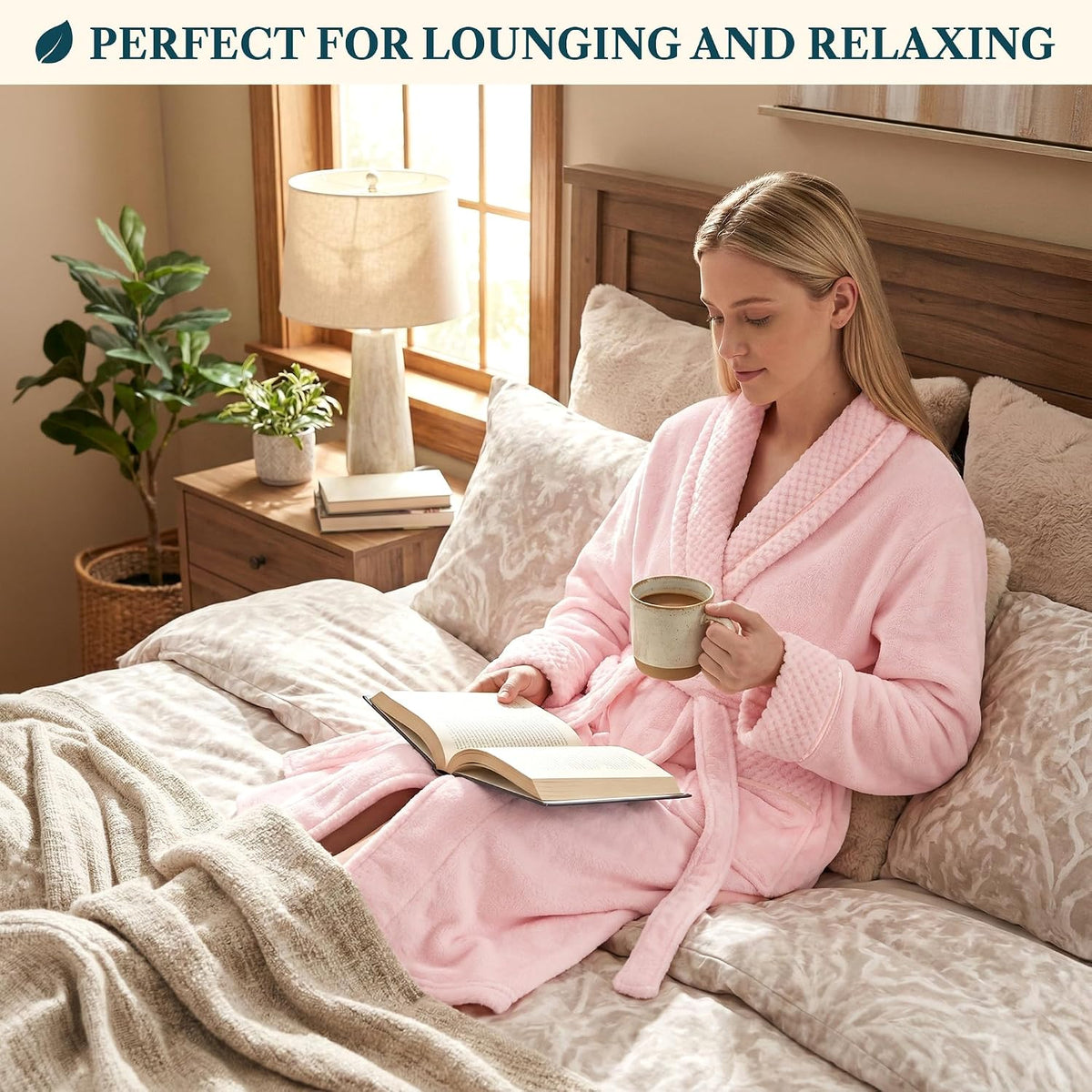 Womens Plush Fleece Robe, Soft Cozy Long Bathrobe for Women