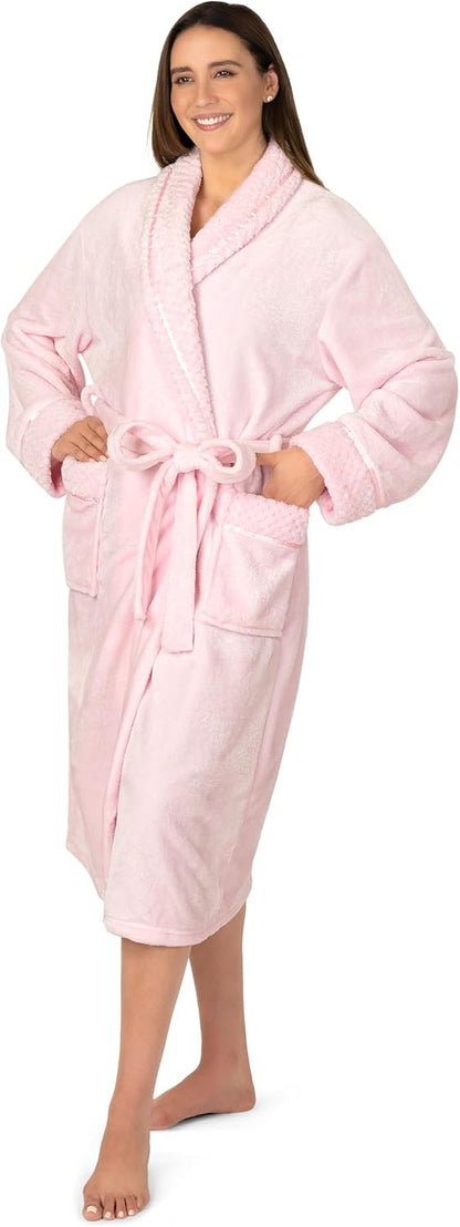 Womens Plush Fleece Robe, Soft Cozy Long Bathrobe for Women