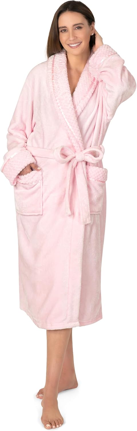 Womens Plush Fleece Robe, Soft Cozy Long Bathrobe for Women