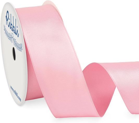 Light Pink Double Faced Satin Wired Ribbon 1.5 Inch Pink Christmas Ribbon for Gift Wrapping Wreaths Garland Tree Decoration Crafts Home Decor-Continous 10 Yards