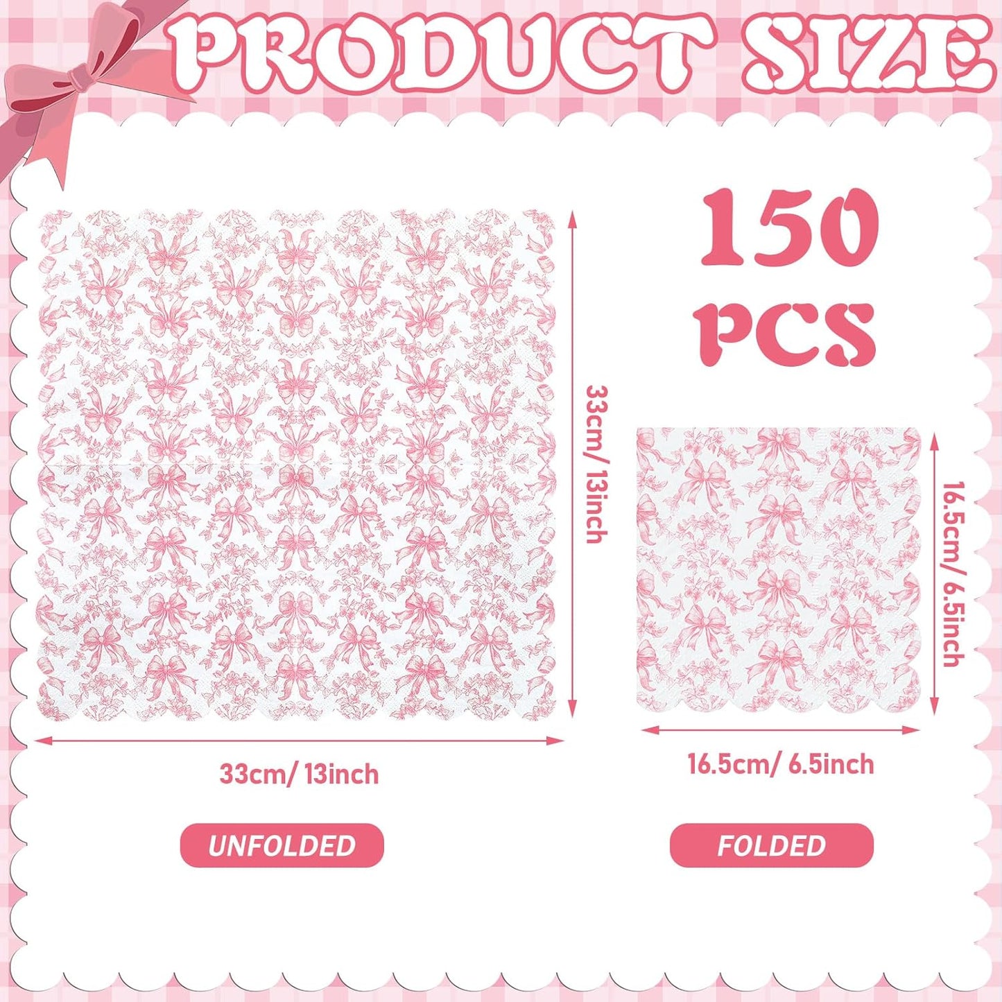 Funnymoom 150 Pcs Pink Bow Napkins Coquette Party Supplies Pink Floral Disposable Paper Napkins Bow Cocktail Beverage Serviettes Disposable for Baby Bridal Shower Party Birthday Decoration Favors