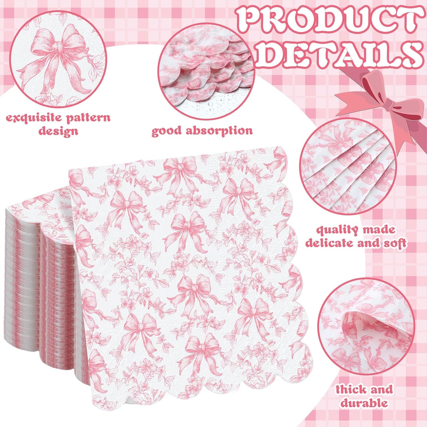 Funnymoom 150 Pcs Pink Bow Napkins Coquette Party Supplies Pink Floral Disposable Paper Napkins Bow Cocktail Beverage Serviettes Disposable for Baby Bridal Shower Party Birthday Decoration Favors