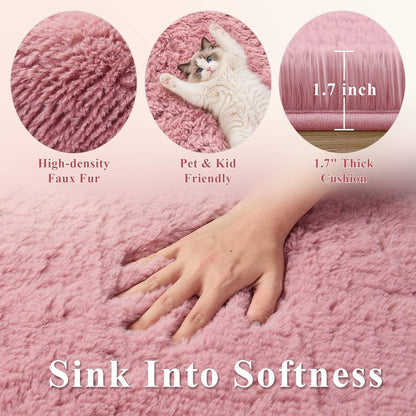 Blush Pink Fluffy Area Rug 5x8 Ft, Washable for Living Room