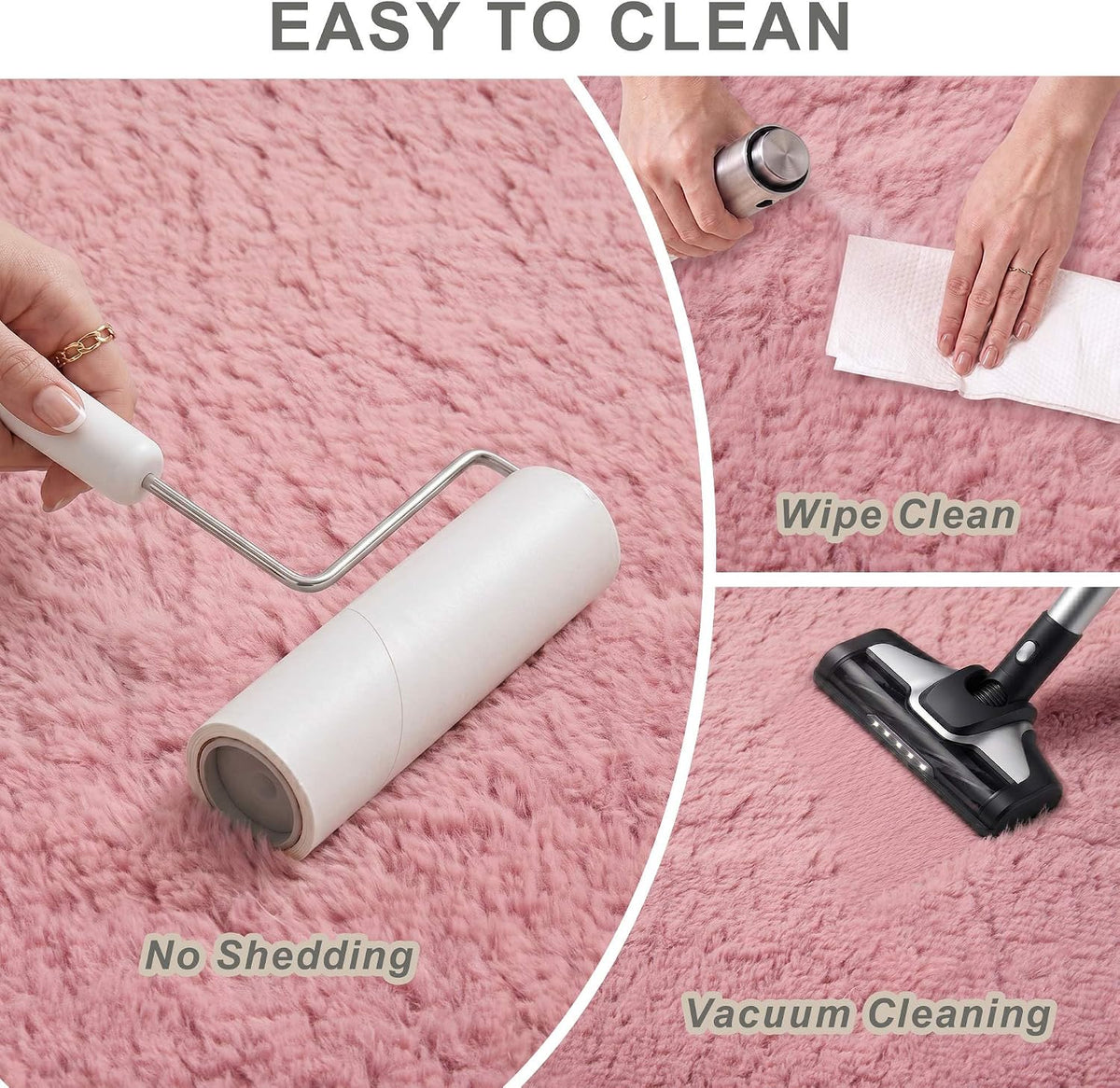 Blush Pink Fluffy Area Rug 5x8 Ft, Washable for Living Room