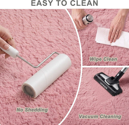 Blush Pink Fluffy Area Rug 5x8 Ft, Washable for Living Room