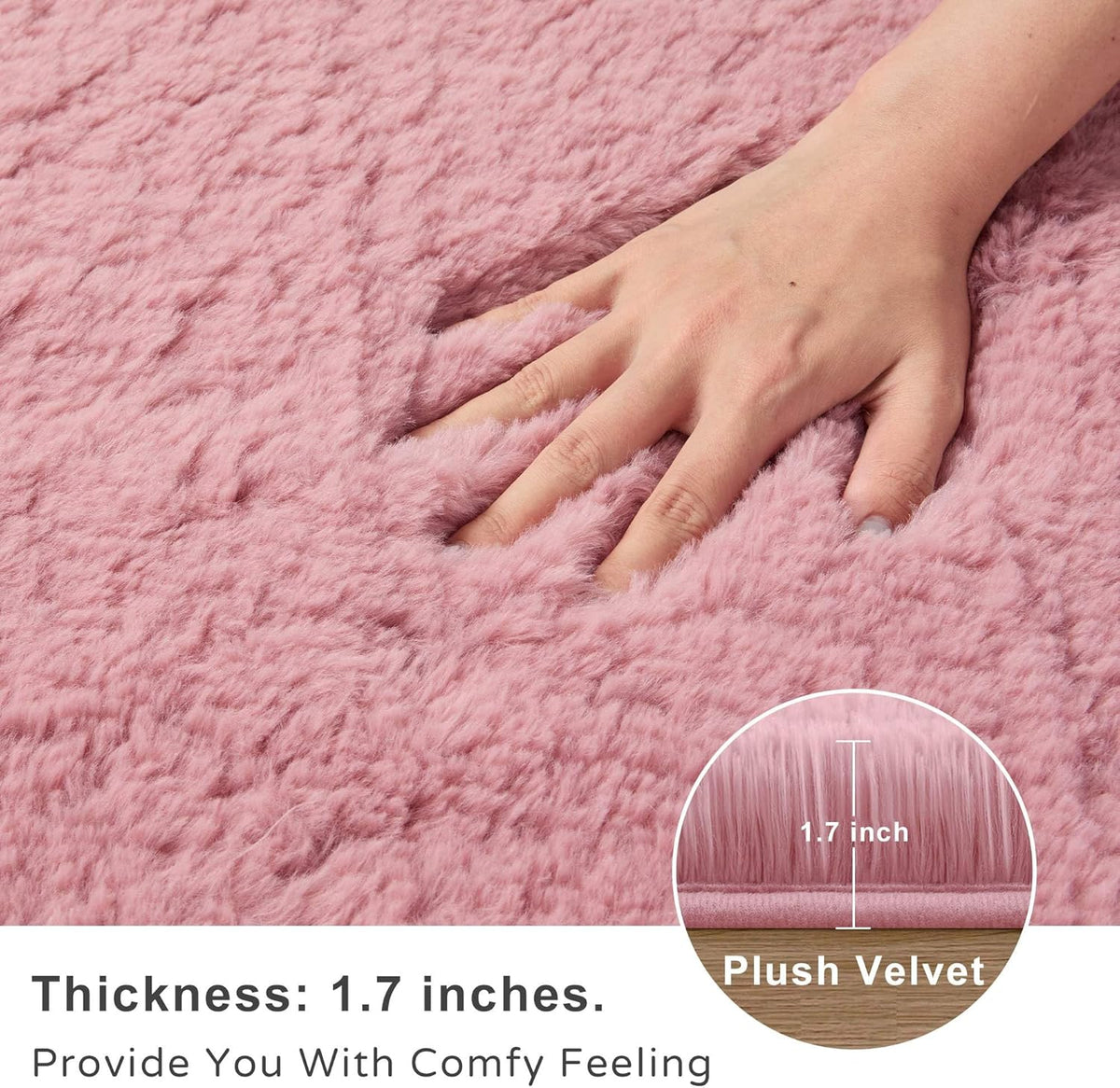Blush Pink Fluffy Area Rug 5x8 Ft, Washable for Living Room