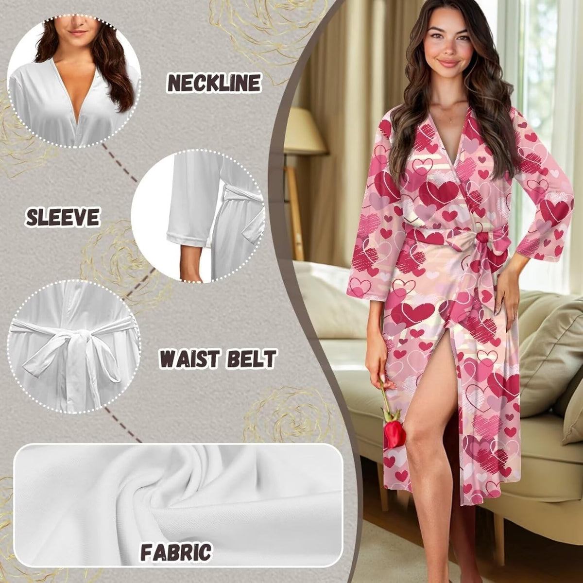 Womens Robe with Waist Belt Sleepwear Soft Long Sleeve Nightgowns for Women Casual Calf Length Nightwear