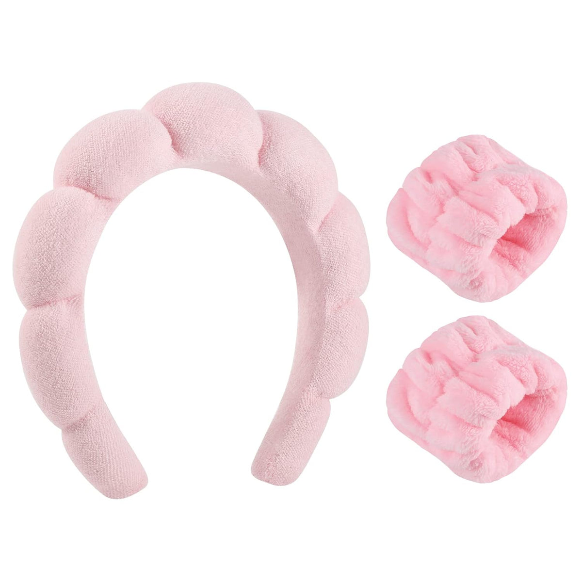 Pink Sponge Spa Headband Set With Wristbands for Face Washing