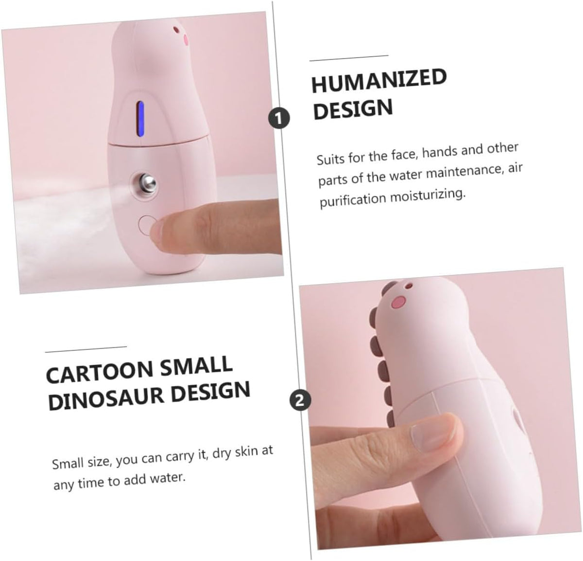 Portable Nanometer Facial Sprayer 18ml USB Charge Pink Dinosaur Handheld