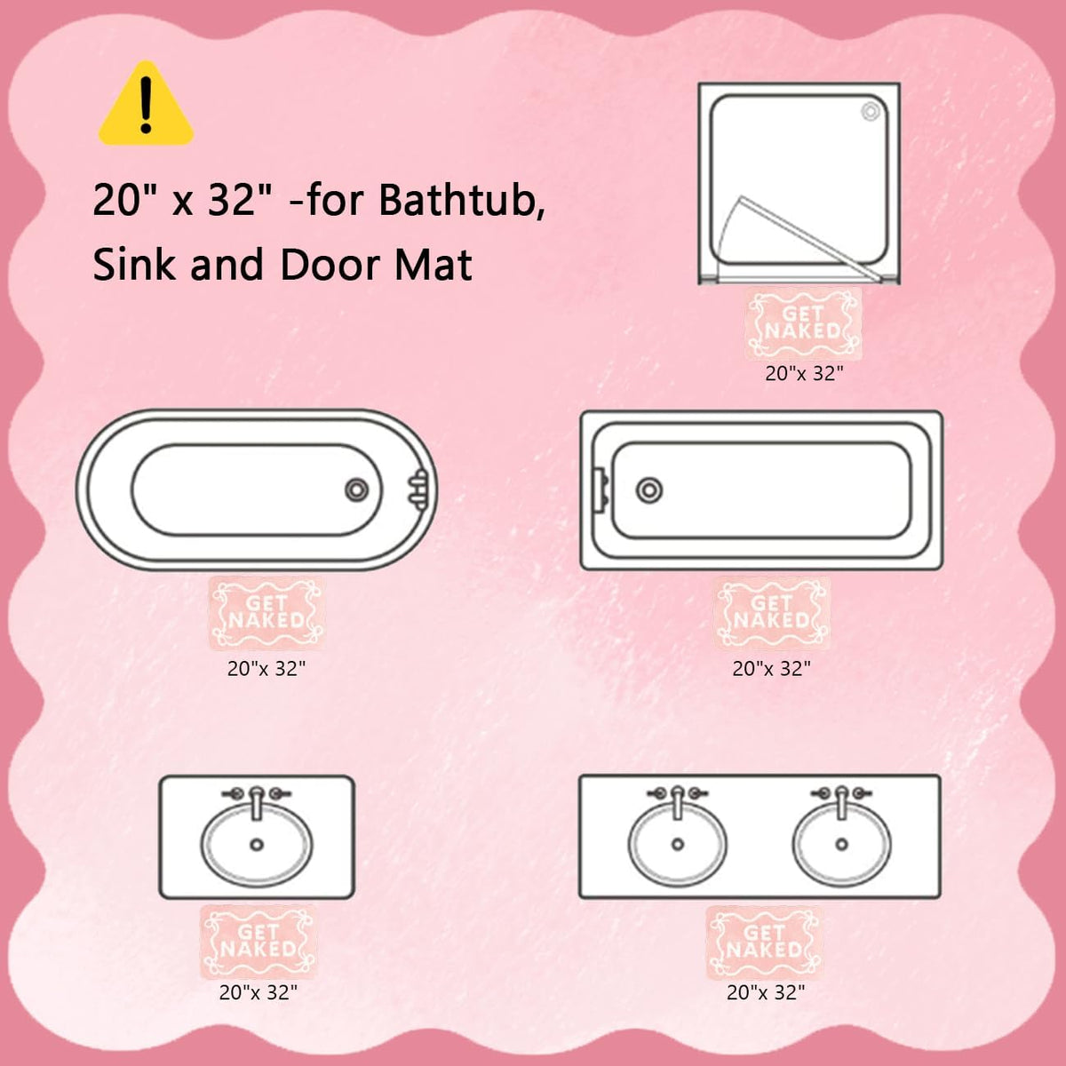 Light Pink Get Naked Bath Mat Scalloped Bow Bathroom Rug, 20" x 32"