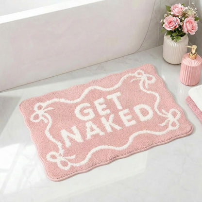 Light Pink Get Naked Bath Mat Scalloped Bow Bathroom Rug, 20" x 32"