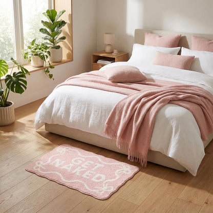 Light Pink Get Naked Bath Mat Scalloped Bow Bathroom Rug, 20" x 32"