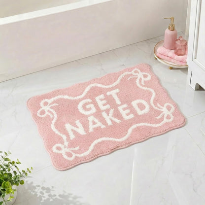 Light Pink Get Naked Bath Mat Scalloped Bow Bathroom Rug, 20" x 32"