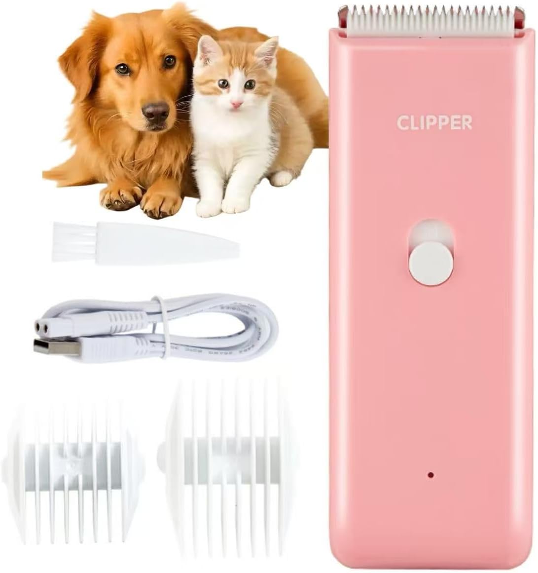 Handy Pet Hair Trimmers Recommended By The Vet,Super Quiet Long Lasting Powerful Dog Clippers(Waterproof USB Rechargeable Grooming Shavers for Dogs and Cats with Matted Coats) Pink