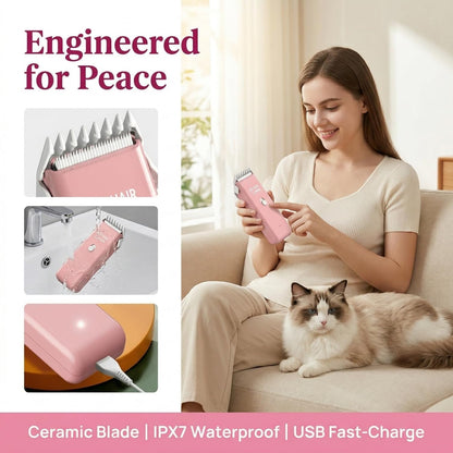 Handy Pet Hair Trimmers Recommended By The Vet,Super Quiet Long Lasting Powerful Dog Clippers(Waterproof USB Rechargeable Grooming Shavers for Dogs and Cats with Matted Coats) Pink