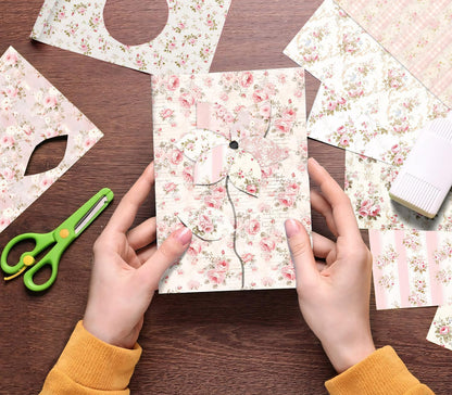 6 Inch Pink Flowers Scrapbooking Paper Pad - 24 Sheets Double Sided Aesthetic Patterns for Wedding Photos Album Journals Decorative Collage Origami DIY Crafts Gifts Wrapping Material