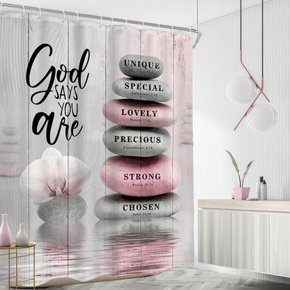 Pink Bible Verse Scripture Shower Curtain Christian Zen Stone 60Wx72L Inch