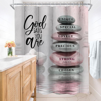 Pink Bible Verse Scripture Shower Curtain Christian Zen Stone 60Wx72L Inch