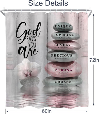 Pink Bible Verse Scripture Shower Curtain Christian Zen Stone 60Wx72L Inch