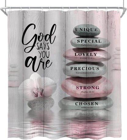 Pink Bible Verse Scripture Shower Curtain Christian Zen Stone 60Wx72L Inch
