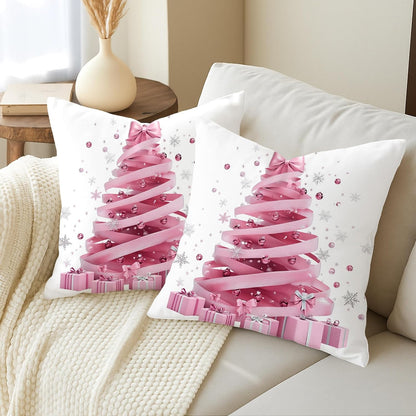 Christmas Throw Pillow Covers Set of 2, Peach Tree and Gift Decorative Cushion Cases, Holiday Square Home Decor for Sofa Bed Couch 20x20 Inch