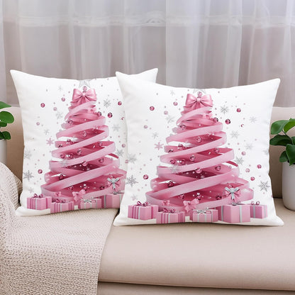 Christmas Throw Pillow Covers Set of 2, Peach Tree and Gift Decorative Cushion Cases, Holiday Square Home Decor for Sofa Bed Couch 20x20 Inch