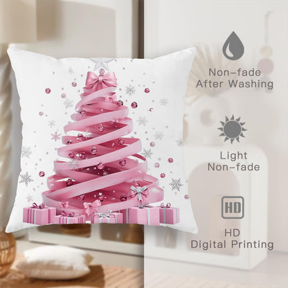 Christmas Throw Pillow Covers Set of 2, Peach Tree and Gift Decorative Cushion Cases, Holiday Square Home Decor for Sofa Bed Couch 20x20 Inch