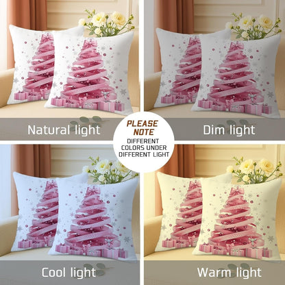 Christmas Throw Pillow Covers Set of 2, Peach Tree and Gift Decorative Cushion Cases, Holiday Square Home Decor for Sofa Bed Couch 20x20 Inch