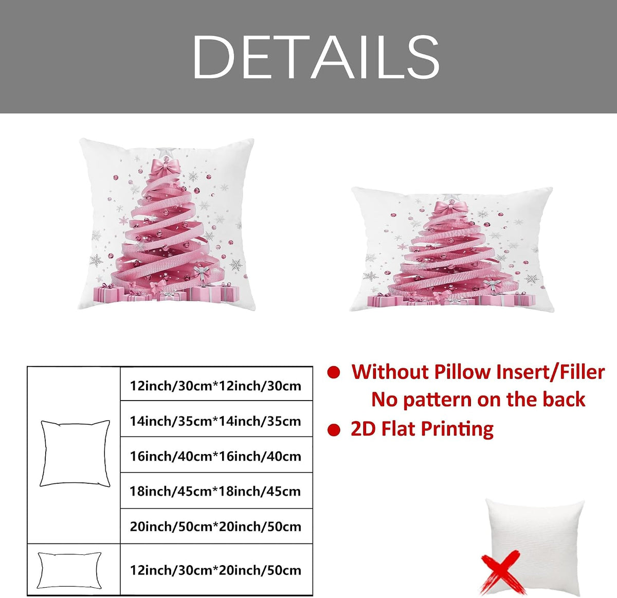 Christmas Throw Pillow Covers Set of 2, Peach Tree and Gift Decorative Cushion Cases, Holiday Square Home Decor for Sofa Bed Couch 20x20 Inch