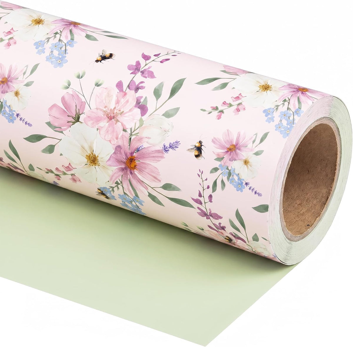Pink Floral Wrapping Paper Roll for Wedding Bridal - 17.5" * 26 Ft