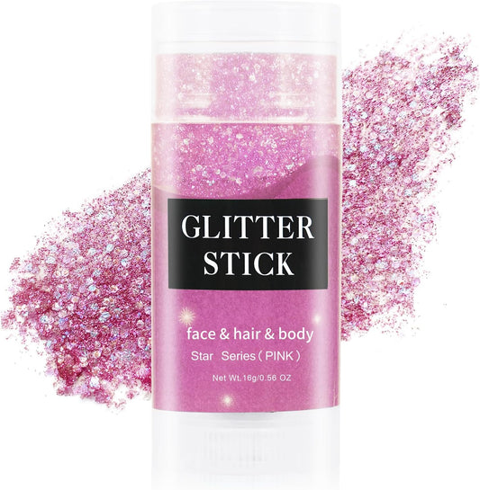 Pink Body Glitter Stick,Face Glitter Sparkly Hair Glitter,Halloween Pink Accessories for Spirit Week,Singer Concerts Lover Heart Glitter Makeup,Mermaid Glitter Face Paint Waterproof