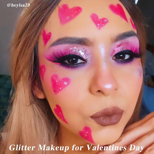 Pink Body Glitter Stick,Face Glitter Sparkly Hair Glitter,Halloween Pink Accessories for Spirit Week,Singer Concerts Lover Heart Glitter Makeup,Mermaid Glitter Face Paint Waterproof