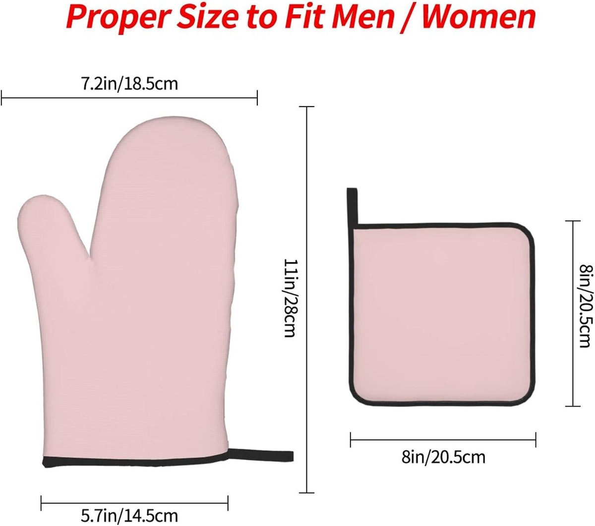 3PCS Oven Mitts and Pot Holders Set, Modern Elegant Solid Blush Pink Heat Resistant Oven Mitts Gloves Set Kitchen Hot Pads for Cooking Grill