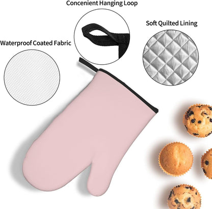 3PCS Oven Mitts and Pot Holders Set, Modern Elegant Solid Blush Pink Heat Resistant Oven Mitts Gloves Set Kitchen Hot Pads for Cooking Grill