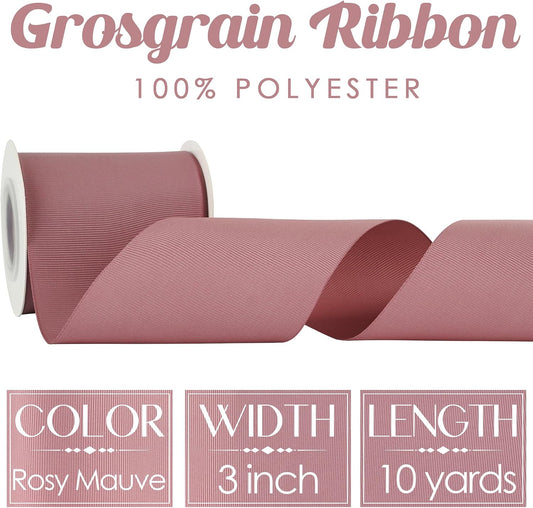 Rosy Mauve Grosgrain Ribbon 3 Inch Grosgrain Hair Ribbons 10 Yards Per Roll Pink Wedding Ribbon for Cheer Bow, Hair Bow Supplies Wide Ribbons for Crafts, Sewing, Scrapbooking