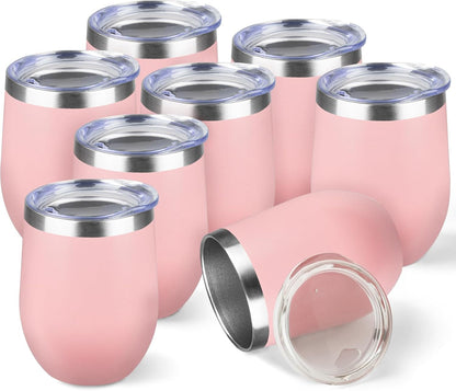 12oz/8 Pack Insulated Wine Tumbler with Lid,Light Pink