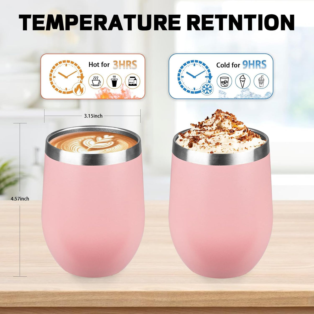 12oz/8 Pack Insulated Wine Tumbler with Lid,Light Pink