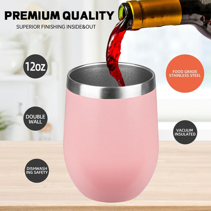 12oz/8 Pack Insulated Wine Tumbler with Lid,Light Pink