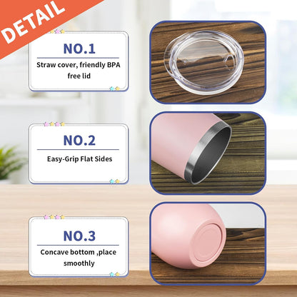12oz/8 Pack Insulated Wine Tumbler with Lid,Light Pink