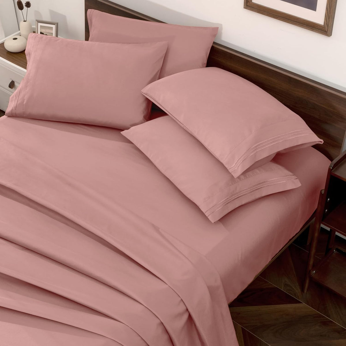 Dusty Pink Queen Size Sheet Set, 6 Piece, 16 Inch Deep Pocket