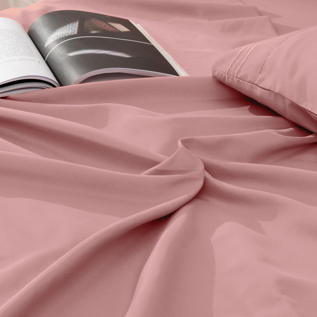 Dusty Pink Queen Size Sheet Set, 6 Piece, 16 Inch Deep Pocket