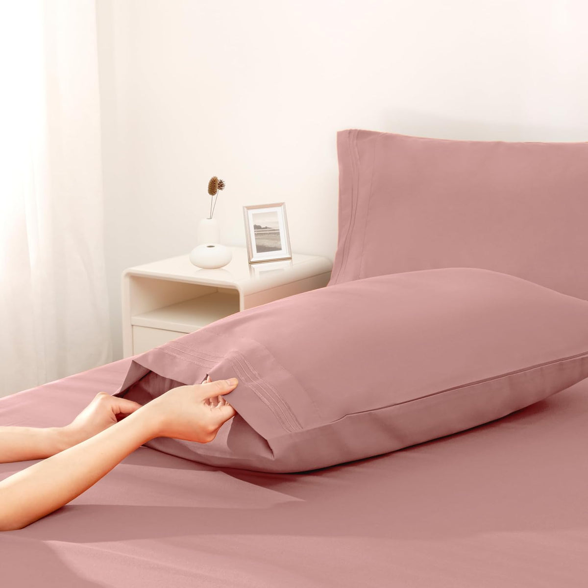 Dusty Pink Queen Size Sheet Set, 6 Piece, 16 Inch Deep Pocket