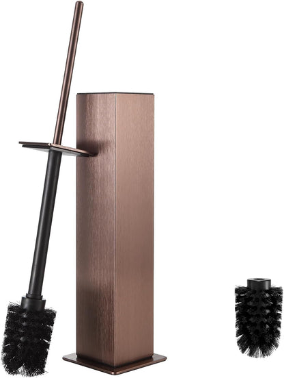 Toilet Brush and Holder Floor Standing, Brushed Rose Gold with 2 Replaceable Heads,Freestanding Toilet Bowl Brush with Removable Liner and Splash Guard, Modern Square Design