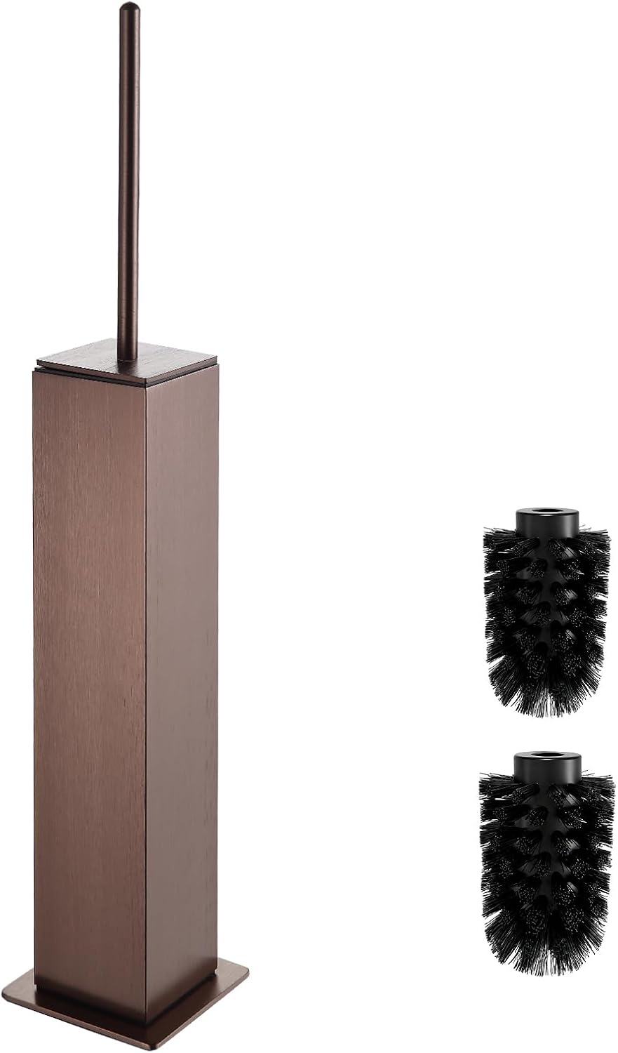 Toilet Brush and Holder Floor Standing, Brushed Rose Gold with 2 Replaceable Heads,Freestanding Toilet Bowl Brush with Removable Liner and Splash Guard, Modern Square Design