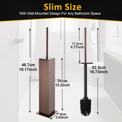 Toilet Brush and Holder Floor Standing, Brushed Rose Gold with 2 Replaceable Heads,Freestanding Toilet Bowl Brush with Removable Liner and Splash Guard, Modern Square Design