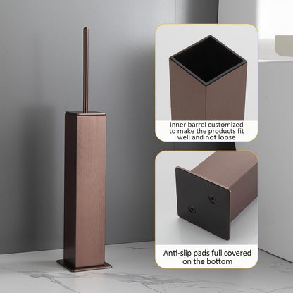 Toilet Brush and Holder Floor Standing, Brushed Rose Gold with 2 Replaceable Heads,Freestanding Toilet Bowl Brush with Removable Liner and Splash Guard, Modern Square Design